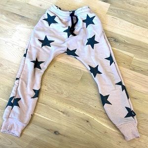 Nununu heavy sweatpants size 6/7 - light pink with black stars.  Boys or girls